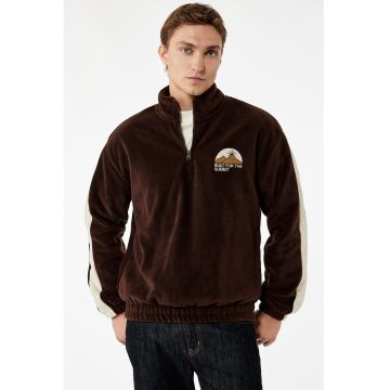 Bluza de trening cu fenta cu fermoar - Maro inchis