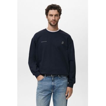 Bluza de trening cu imprimeu si maneci cazute - Alb fildes/Albastru ultramarin