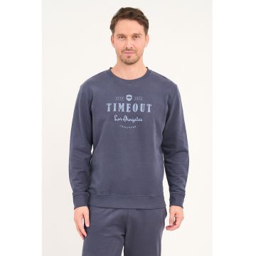 Bluza de trening cu logo si decolteu rotund - Albastru inchis