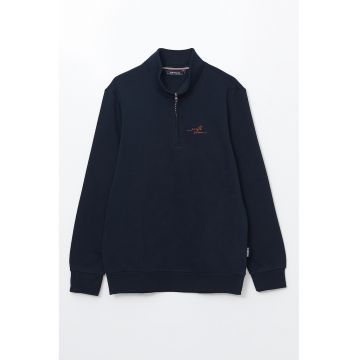 Bluza de trening din amestec de bumbac cu fermoar scurt - Bleumarin