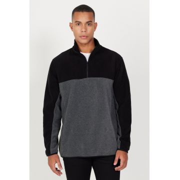 Bluza de trening din fleece cu fenta cu fermoar - Negru/Gri melange