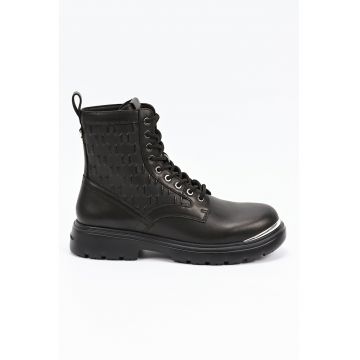 Botine de piele cu segmente cu monograma - Negru/Argintiu