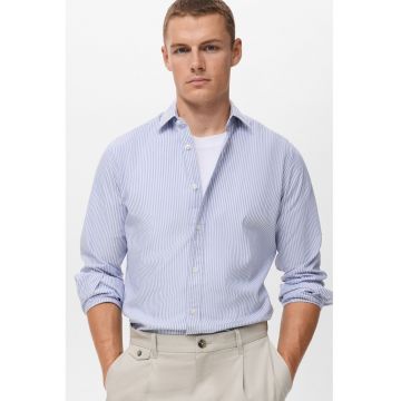 Camasa de bumbac cu model in dungi - Alb/Albastru inchis
