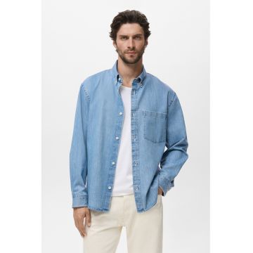 Camasa de denim cu buzunar pe piept - Albastru melange