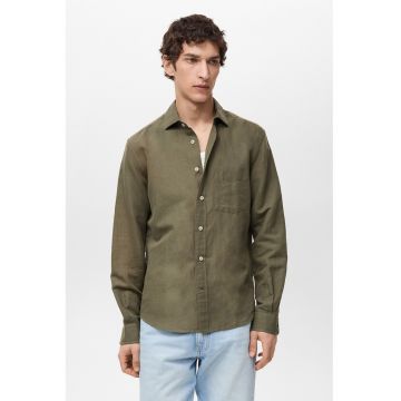Camasa din amestec de in cu guler clasic - Kaki