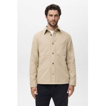 Camasa din denim cu buzunare pe piept - Bej