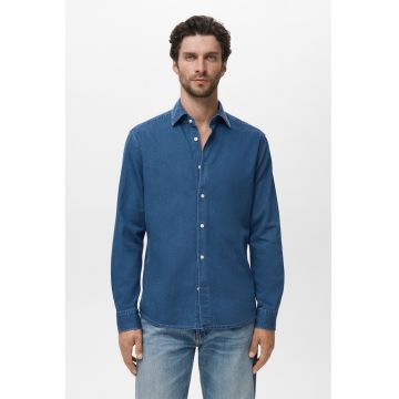 Camasa din material chambray cu maneci lungi - Albastru inchis