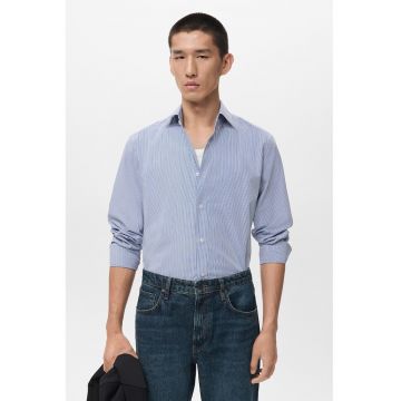 Camasa slim fit cu model in dungi - Alb/Albastru inchis