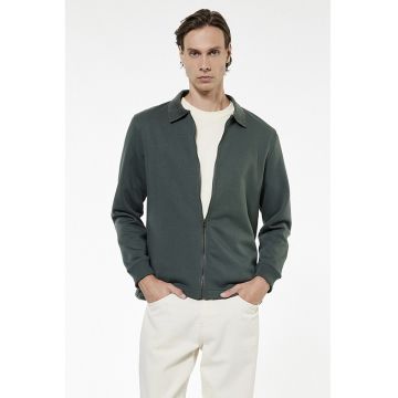 Cardigan cu fermoar si maneci lungi - Verde inchis