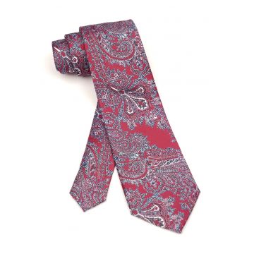 Cravata clasica rosu burgund din matase cu model paisley