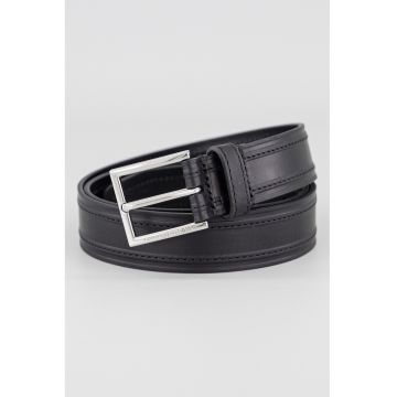 Curea din piele cu model uni - Negru/Negru stins