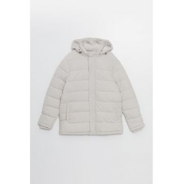 Geaca cu aspect matlasat si gluga - Crem