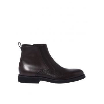 Ghete din piele cu varf rotund - Maro inchis