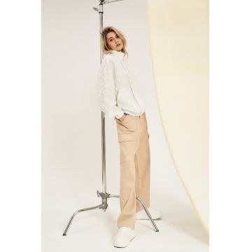 Hanorac alb cu fermoar si maneci lungi - Alb murdar