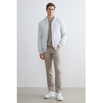 Hanorac cu fermoar si buzunare oblice - Gri deschis melange