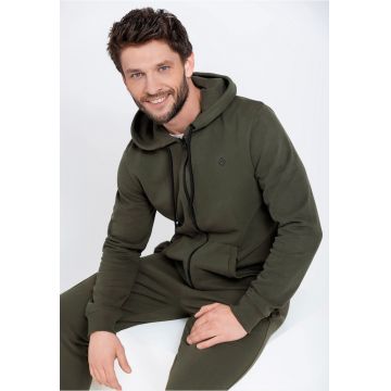 Hanorac cu gluga  B-Vitar - cu fermoar - cu buzunare aplicate - Regular Fit - kaki - Kaki