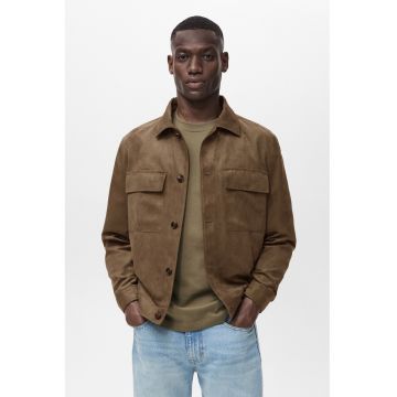 Jacheta-camasa de piele intoarsa sintetica - Maro