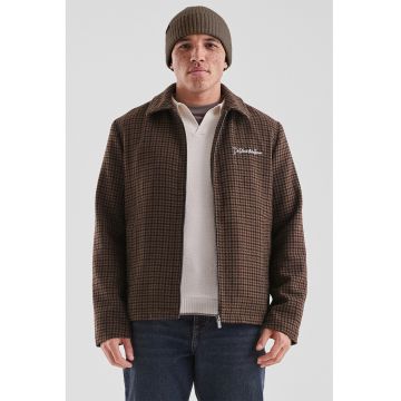 Jacheta-camasa din amestec de lana cu fermoar si model houndstooth - Maro