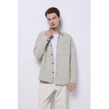 Jacheta-camasa supradimensionata cu buzunar aplicat - Gri deschis