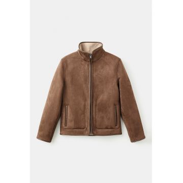 Jacheta cu fermoar si buzunare oblice - Maro