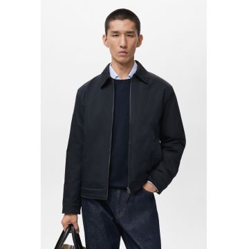 Jacheta cu fermoar si guler ascutit - Negru