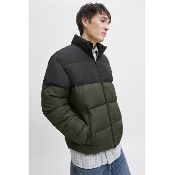 Jacheta cu vatelina si guler - Negru/Kaki pal