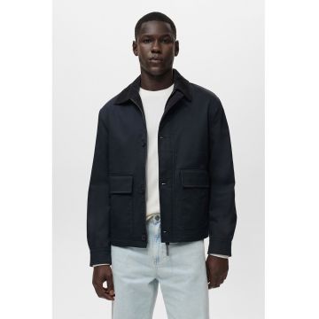 Jacheta din amestec de in cu finisaj rezistent la apa si guler ascutit - Albastru ultramarin