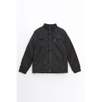 Jacheta regular-fit cu guler mediu si capsa - Negru stins