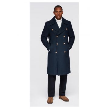 Palton din lana cu doua randuri de nasturi in stil marin  OM-COWC-0134 - Albastru inchis - Albastru inchis