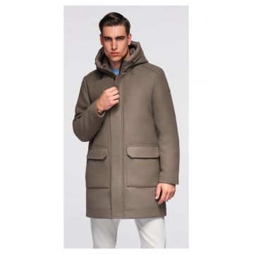 Palton parka din lana cu gluga  OM-COWC-0132 - Maro - Maro