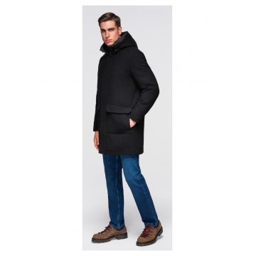 Palton parka din lana cu gluga  OM-COWC-0132 - Negru - Negru