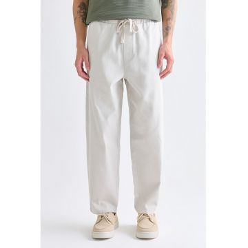 Pantaloni de bumbac relaxed fit cu snur - Alb murdar