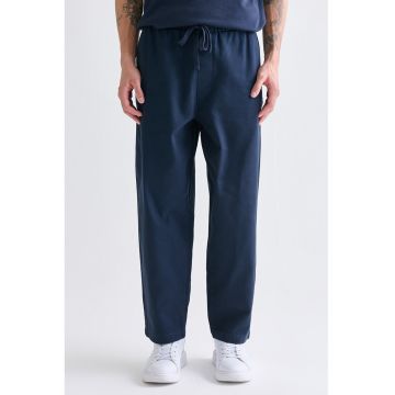 Pantaloni de bumbac relaxed fit cu snur - Albastru ultramarin