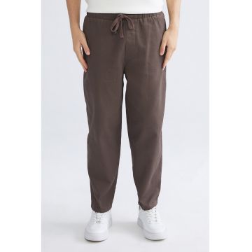 Pantaloni de bumbac relaxed fit cu snur - Maro