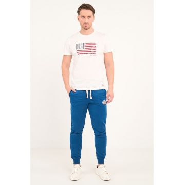 Pantaloni de trening cu snur si logo brodat - Albastru