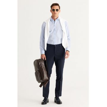 Pantaloni relaxed fit cu pliuri - Bleumarin