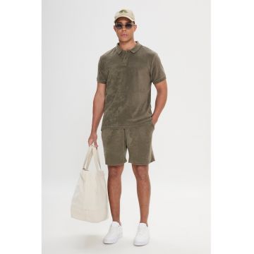 Pantaloni scurti din amestec de bumbac cu snur - Kaki