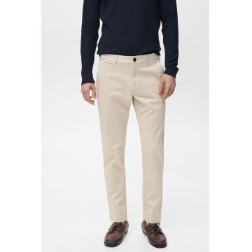 Pantaloni uni regular fit din amestec de bumbac - Bej deschis