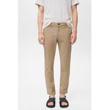 Pantaloni uni regular fit din amestec de bumbac - Maro deschis