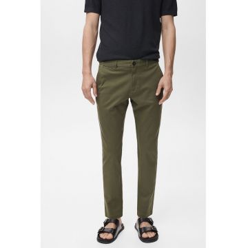 Pantaloni uni regular fit din amestec de bumbac - Verde inchis