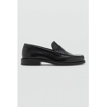 Pantofi loafer din piele cu varf rotund - Negru