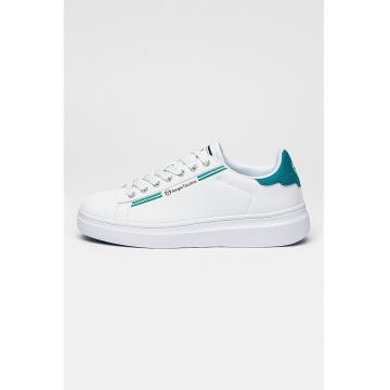 Pantofi sport din piele ecologica cu sireturi si logo Roma - Alb optic/Verde aquamarin