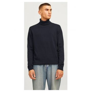 Pulover barbati - simplu cu guler inalt - Bleumarin inchis -