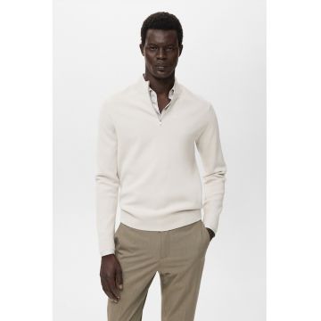 Pulover cu fenta cu fermoar - Alb fildes