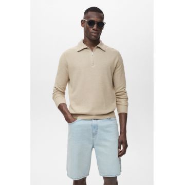 Pulover cu fenta scurta cu fermoar - Bej