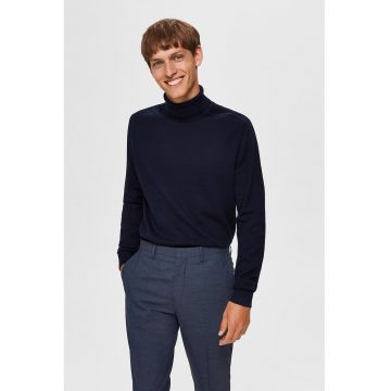 Pulover de bumbac cu guler inalt - Bleumarin