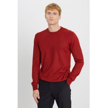 Pulover din amestec de lana cu decolteu la baza gatului - Rosu inchis