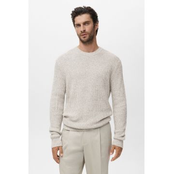 Pulover din bumbac cu decolteu la baza gatului - Grej