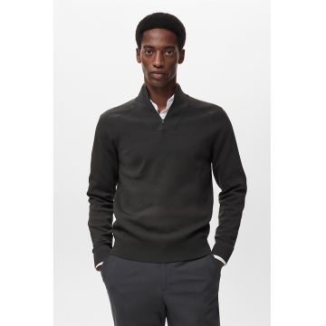 Pulover tricotat fin cu fenta cu fermoar scurt - Gri antracit