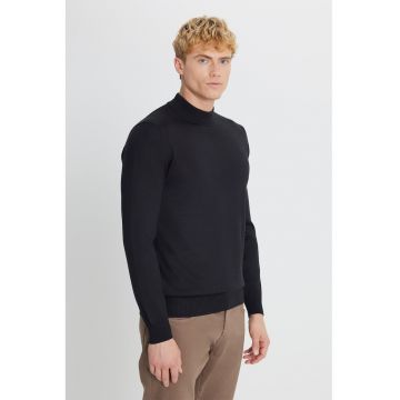 Pulover tricotat fin din amestec de lana - Albastru ultramarin